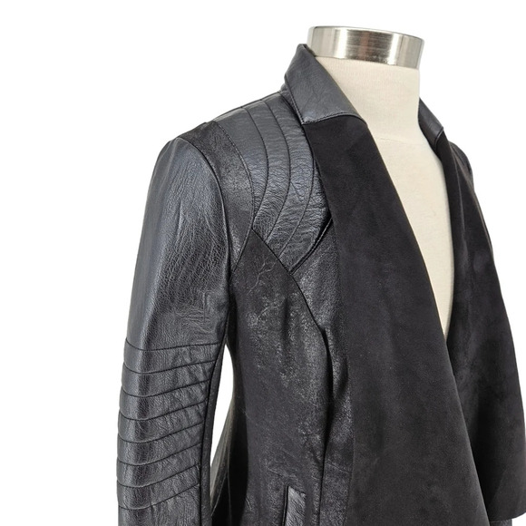 Blanc Noir Drape Front Moto Jacket Vegan Faux Leather Goth Quilted Jacket - Picture 4 of 10